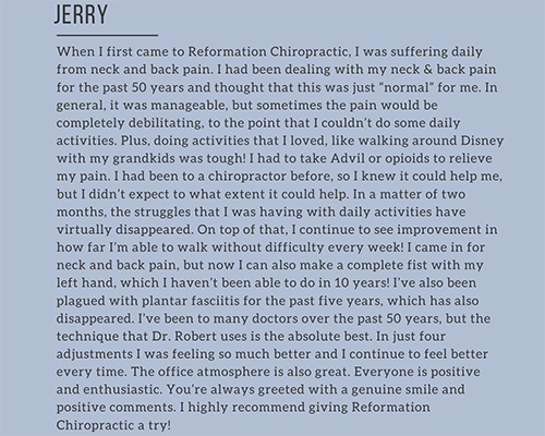 Chiropractic Oakland FL Jerry Testimonial