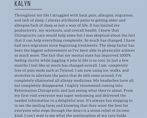 Chiropractic Oakland FL Kalyn Testimonial